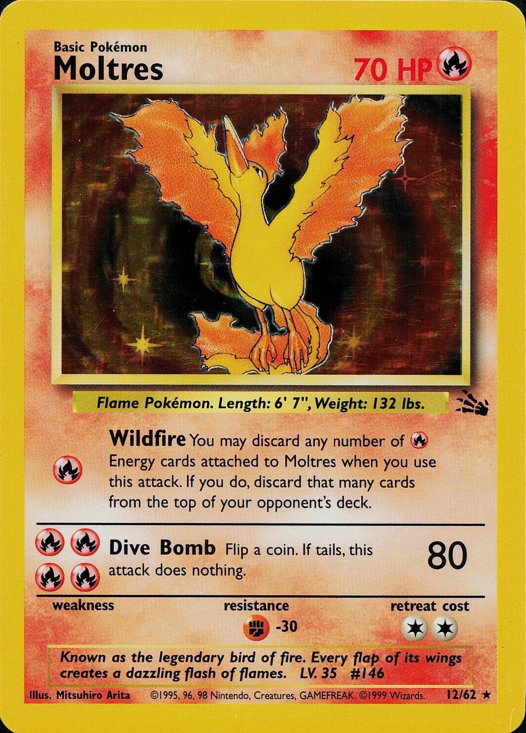 Moltres [Holo Rare] 12/62 - Pokemon Base Set - DMG