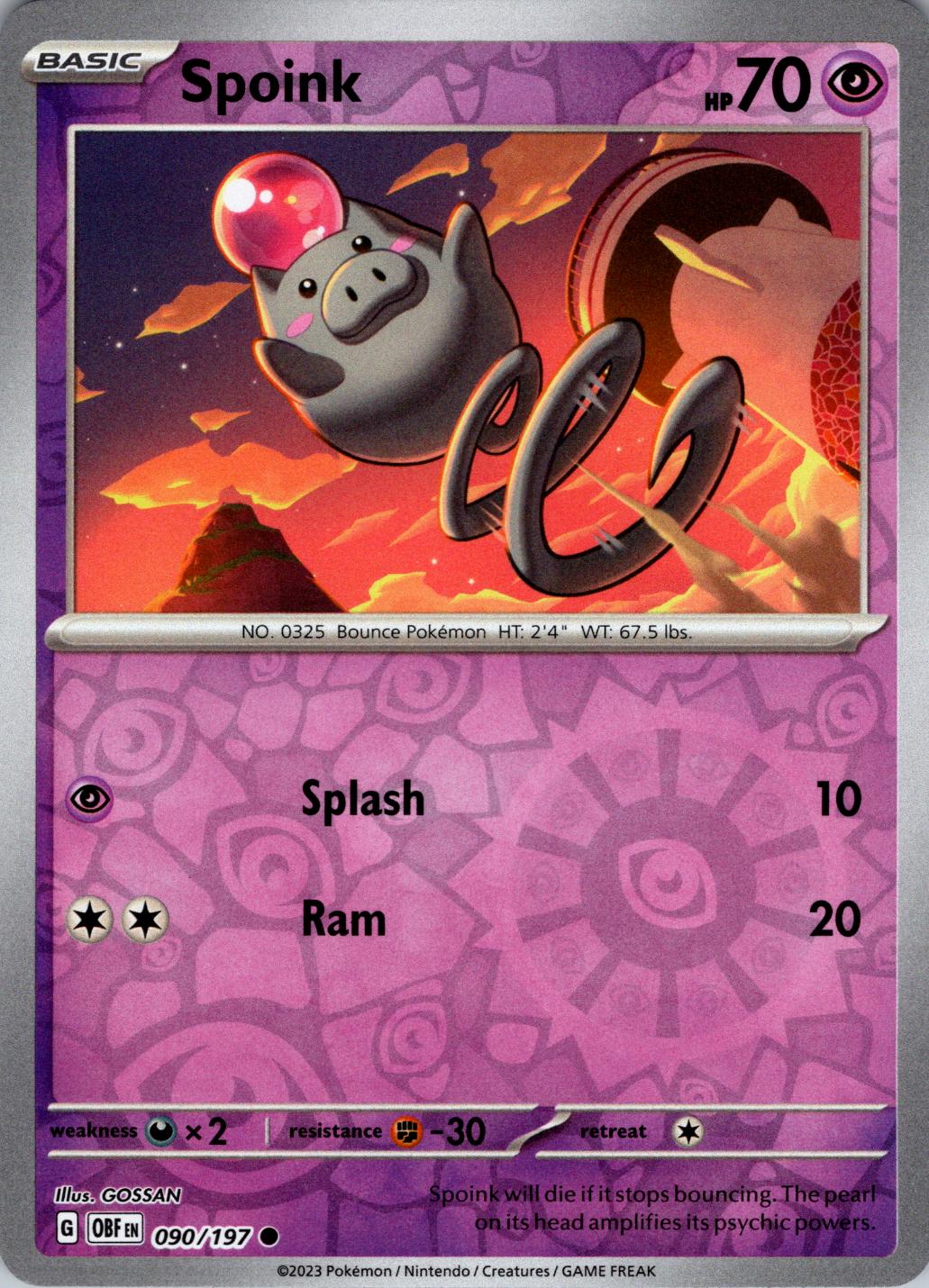 Spoink [Reverse Holo] #090/197 - Obsidian Flames