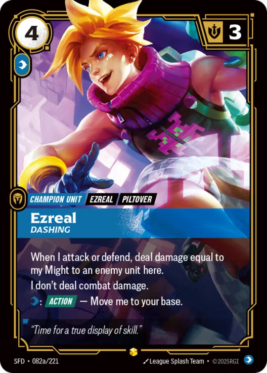 Ezreal - Dashing [Alternate Art] SFD 082a/221 - Riftbound Spiritforged