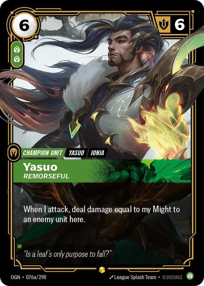Yasuo - Remorseful (Alternate Art) [Alternate Art] 076a/298 - Riftbound Origins