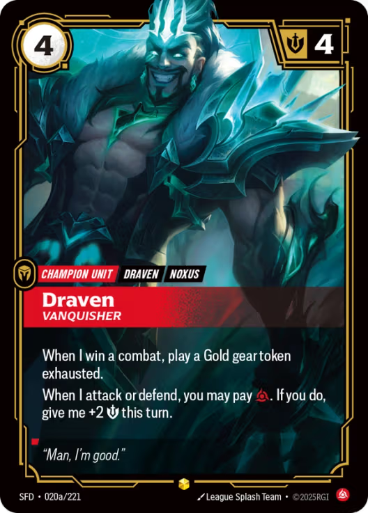 Draven - Vanquisher [Alternate Art] SFD 020a/221 - Riftbound Spiritforged