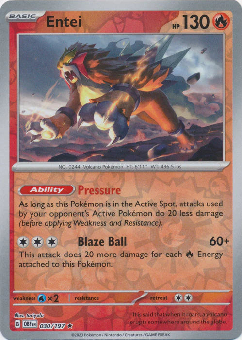 Pokemon: Entei [Reverse Holo] #030/197 -  Obsidian Flames