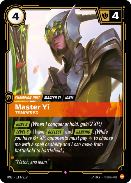 Master Yi, Tempered [Rare] UNL 113/219 - Riftbound Unleashed