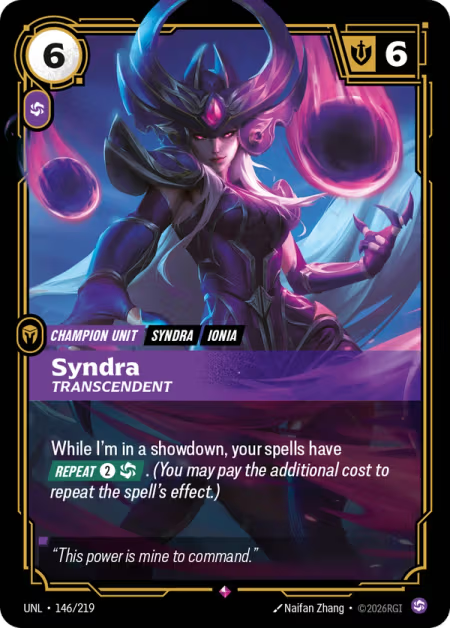 Syndra, Transcendent [Rare] UNL 146/219 - Riftbound Unleashed