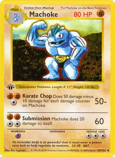 Machoke [1st Edition Shadowless] #34/102 - Base Set [HP]