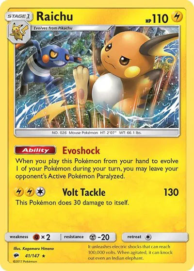 Raichu [Reverse Holo] 41/147 - Burning Shadows