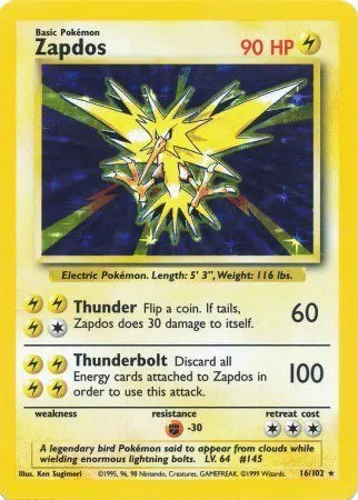 Zapdos [Holo] #16/102 - Pokemon Base Set Unlimited