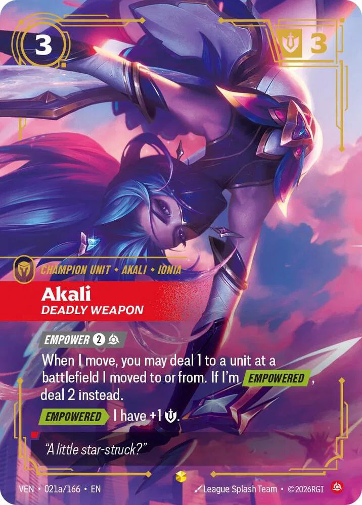 Akali, Deadly Weapon [Alternate Art] VEN 021a/166 - Vendetta