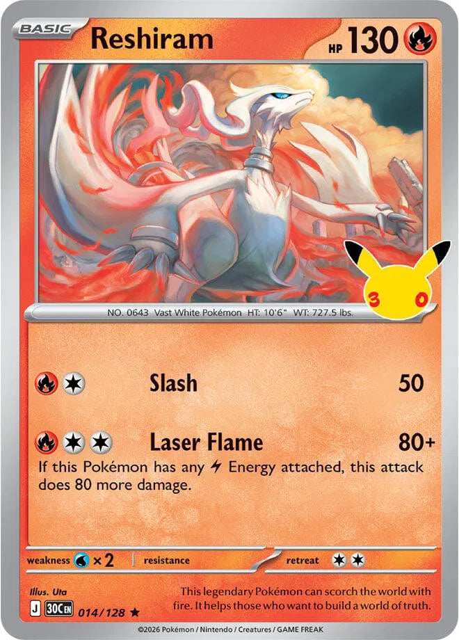 Reshiram [Holo Rare] 30C 014/128 - 30th Celebration