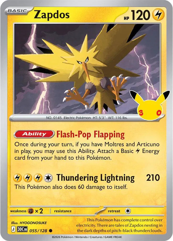 Zapdos [Holo] 30C 055/128 - 30th Celebration