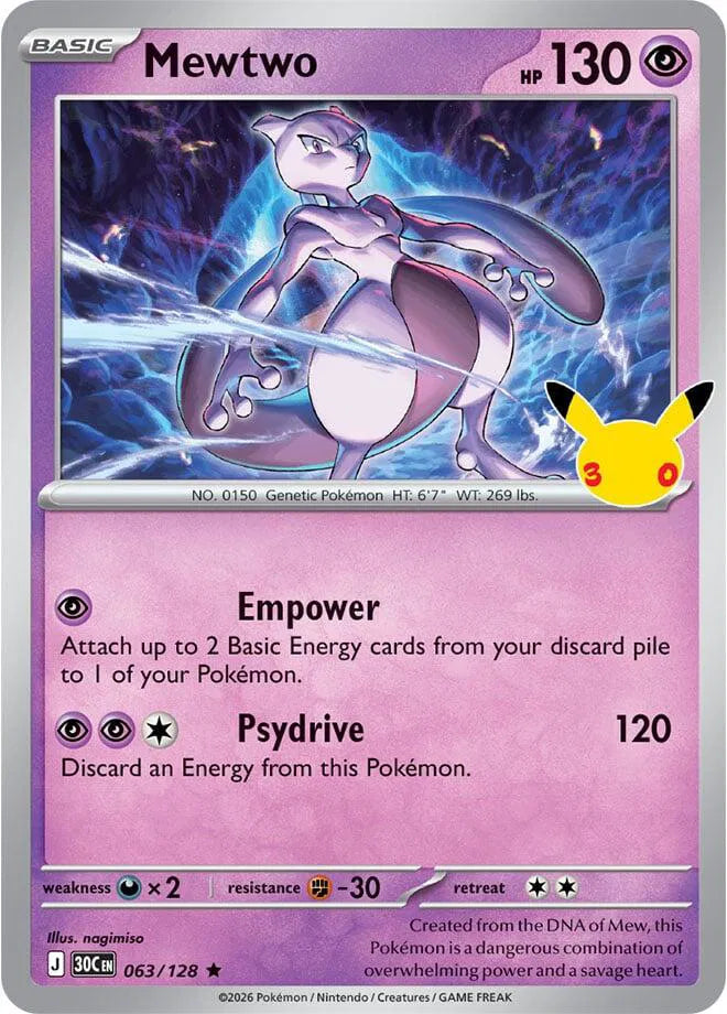 Mewtwo [Holo Rare] 30C 063/128 -  30th Celebration